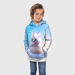 Толстовка-худи детская Заснеженный котик, цвет: 3D-белый — фото 2
