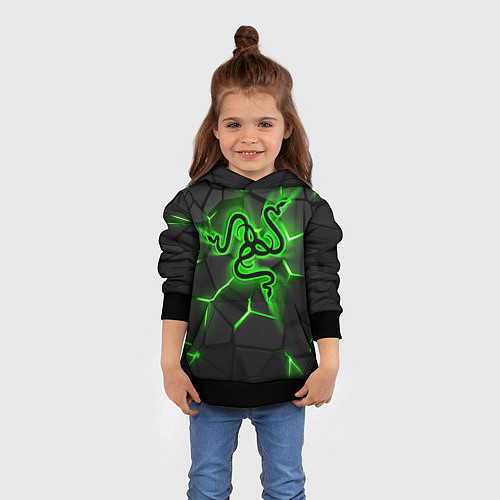 Детская толстовка Razer neon logo / 3D-Черный – фото 4