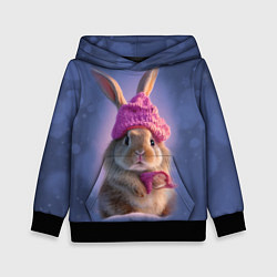 Толстовка-худи детская Ушастик в вязаной шапочке, цвет: 3D-черный