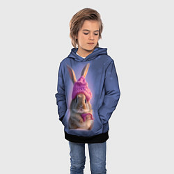 Толстовка-худи детская Ушастик в вязаной шапочке, цвет: 3D-черный — фото 2