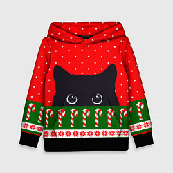 Толстовка-худи детская Котик: новогодний свитер, цвет: 3D-черный