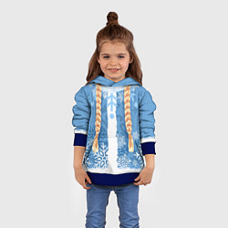 Толстовка-худи детская Снегурочка с косами, цвет: 3D-синий — фото 2
