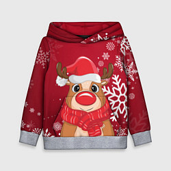 Толстовка-худи детская Новогодний олень и снежинки, цвет: 3D-меланж