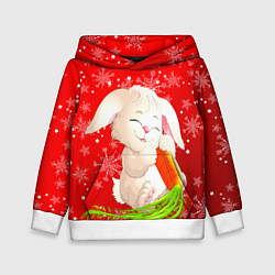 Толстовка-худи детская Весёлый кролик с морковкой, цвет: 3D-белый