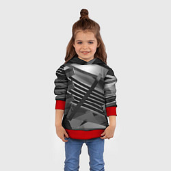Толстовка-худи детская Жёсткий абстрактный серый и тёмно-серый металл, цвет: 3D-красный — фото 2