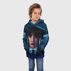 Толстовка-худи детская Уэнсдэй под зонтом, цвет: 3D-синий — фото 2