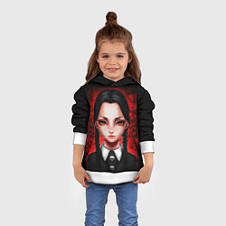 Толстовка-худи детская Уэнсдэй на красном фоне, цвет: 3D-белый — фото 2