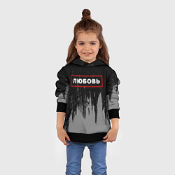 Толстовка-худи детская Любовь - в красной рамке на темном, цвет: 3D-черный — фото 2