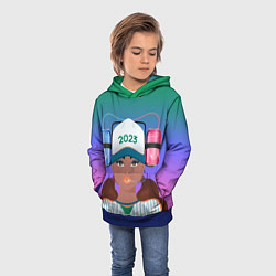 Толстовка-худи детская Девушка фанатик, цвет: 3D-синий — фото 2