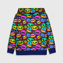 Толстовка-худи детская Паттерн Маленькие Монстры наблюдают, цвет: 3D-синий