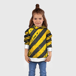 Толстовка-худи детская WARNING - желто-черные полосы, цвет: 3D-белый — фото 2
