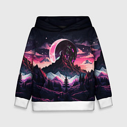 Толстовка-худи детская Луна в горах, цвет: 3D-белый