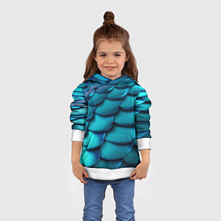 Толстовка-худи детская Чешуя бирюзовая металлик, цвет: 3D-белый — фото 2