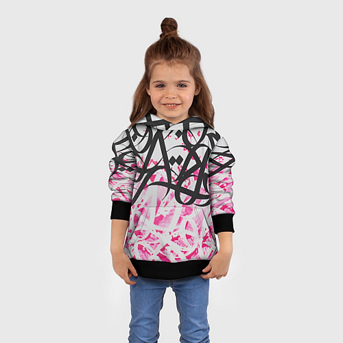 Детская толстовка Черно-розовая каллиграфия / 3D-Черный – фото 4