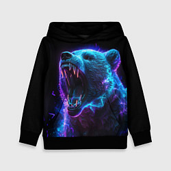 Толстовка-худи детская Свирепый неоновый медведь, цвет: 3D-черный