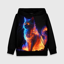 Толстовка-худи детская Огненная кошка, цвет: 3D-черный