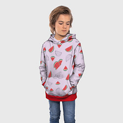 Толстовка-худи детская Узор из кусочков арбуза на сиреневом фоне, цвет: 3D-красный — фото 2