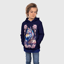 Толстовка-худи детская Мистическая волчица, цвет: 3D-синий — фото 2