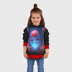 Толстовка-худи детская Алая роза в ночном лесу, цвет: 3D-красный — фото 2
