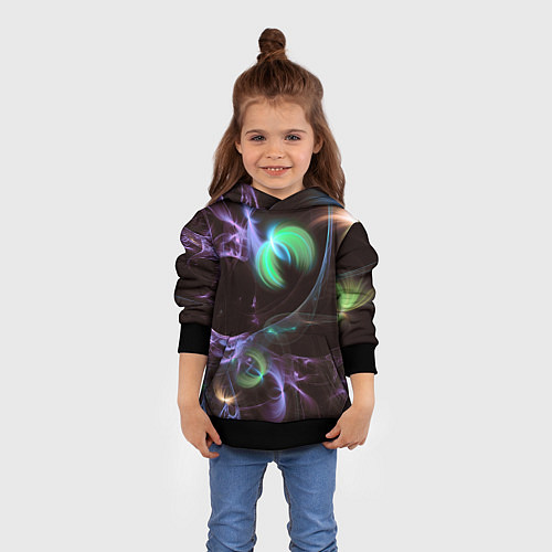 Детская толстовка Магические фиолетовые волны и цветные космические / 3D-Черный – фото 4