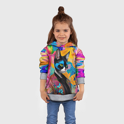 Детская толстовка Кот модник - нейросеть / 3D-Меланж – фото 4