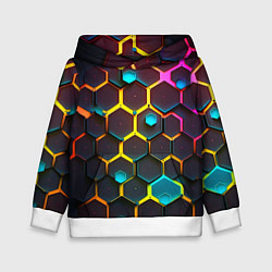 Толстовка-худи детская Неоновые абстрактные соты, цвет: 3D-белый