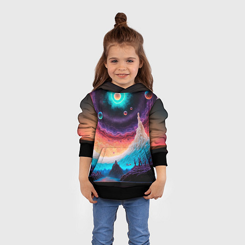 Детская толстовка Абстрактный кусок земли со снежным лесом и космосо / 3D-Черный – фото 4