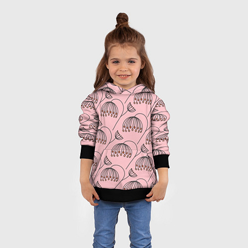 Детская толстовка Цветы в стиле бохо на пудрово-розовом фоне / 3D-Черный – фото 4