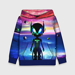 Толстовка-худи детская Детёныш пришельца - нейросеть - неон, цвет: 3D-синий