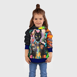 Толстовка-худи детская Модный чёрный кот - нейросеть - мода, цвет: 3D-синий — фото 2