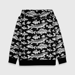 Толстовка-худи детская Городской паттерн о рыбалке, цвет: 3D-черный