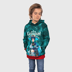 Толстовка-худи детская Странник на фоне воздушных частиц, цвет: 3D-красный — фото 2