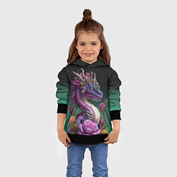 Толстовка-худи детская Неоновый дракон с цветами, цвет: 3D-черный — фото 2