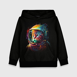 Толстовка-худи детская Кот в скафандре - космонавт, цвет: 3D-черный
