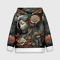 Толстовка-худи детская Японская девушка Irezumi, цвет: 3D-белый