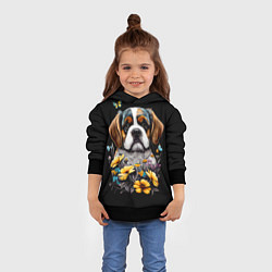 Толстовка-худи детская Бернский зенненхунд - щенок с цветами, цвет: 3D-черный — фото 2