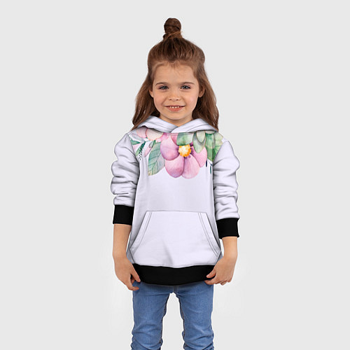 Детская толстовка Пастельные цветы акварелью - наверху / 3D-Черный – фото 4