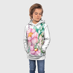 Толстовка-худи детская Пастельные цветы - посередине, цвет: 3D-белый — фото 2
