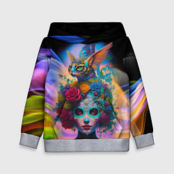 Толстовка-худи детская Девушка с кошкой - нейросеть - искусство, цвет: 3D-меланж