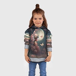 Толстовка-худи детская Девушка в сакуре под луной, цвет: 3D-меланж — фото 2