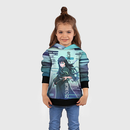 Детская толстовка Клинок рассекающий демонов - Токито / 3D-Черный – фото 4