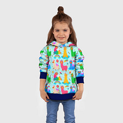 Толстовка-худи детская Разноцветные ламы, цвет: 3D-синий — фото 2