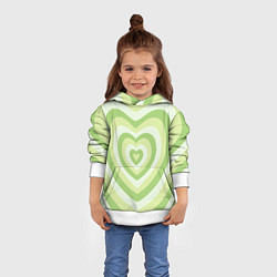 Толстовка-худи детская Зеленые сердца - индикид паттерн, цвет: 3D-белый — фото 2