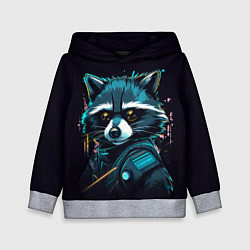 Толстовка-худи детская Енот - cyberpunk style, цвет: 3D-меланж