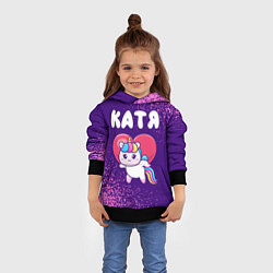 Толстовка-худи детская Катя единорог с сердечком, цвет: 3D-черный — фото 2