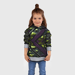 Толстовка-худи детская Зеленые листья и фиолетовые вставки, цвет: 3D-меланж — фото 2