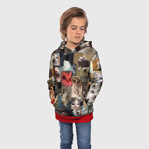 Детская толстовка Мемные котики / 3D-Красный – фото 3