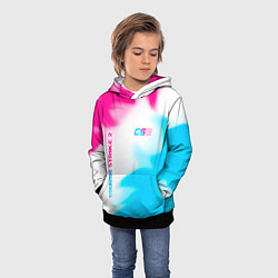 Толстовка-худи детская Counter Strike 2 neon gradient style: надпись, сим, цвет: 3D-черный — фото 2