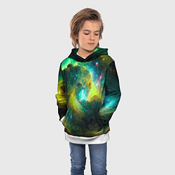 Толстовка-худи детская Небула в космосе в зеленых тонах - нейронная сеть, цвет: 3D-белый — фото 2
