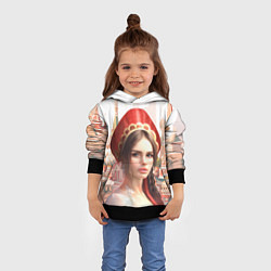 Толстовка-худи детская Девушка в кокошнике с косой - кремль, цвет: 3D-черный — фото 2